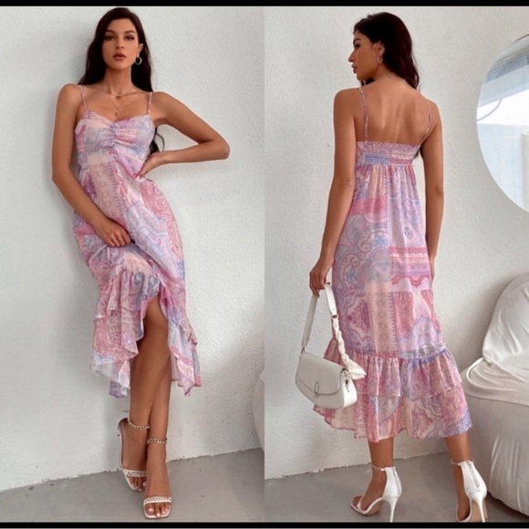 ZARA MID STRAPPY PAISLEY PRINT DRESS size L - Picture 1 of 8